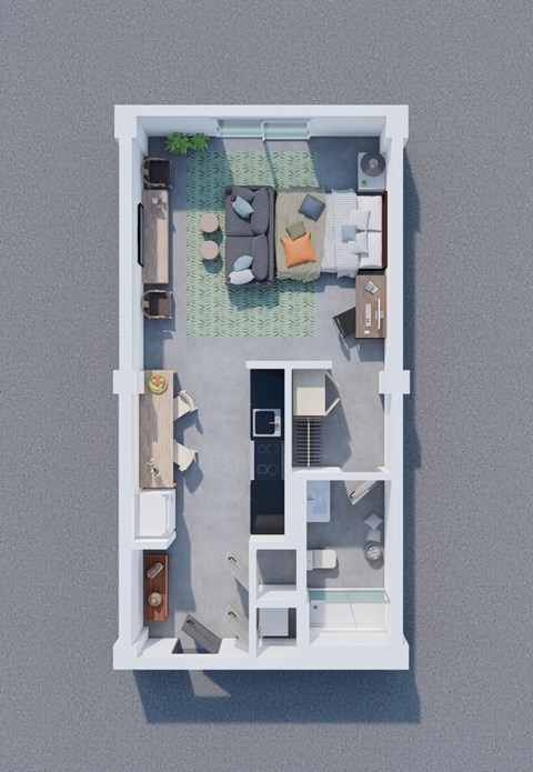 Floor plan for studio, 1 bath, 512 sqft